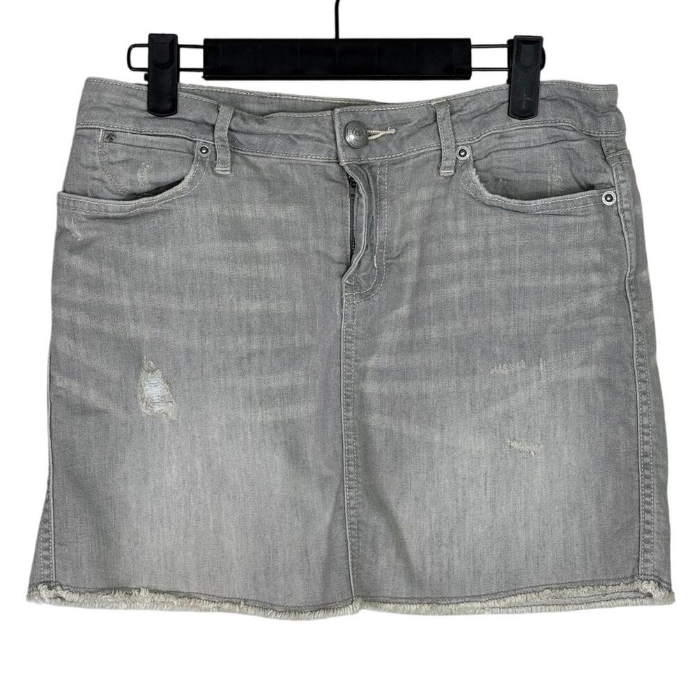 Martin + Osa Distressed Raw Hem Stretchy Mini Jean Skirt 10 Grey Washed #3594